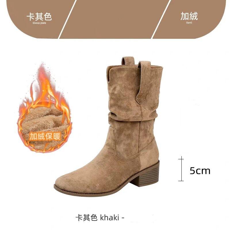 2025 autumn and winter new pleated short boots women's stacking boots retro British style small inner height increase medium tube Martin boots