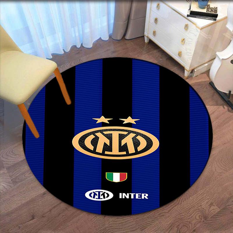 Inter Milan Printed Round Rug Carpet Chair Rug Area Rug Entryway Doormats,for Office Chair Living Room Bedroom Kitchen Room.