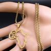Africa Map Berber Amazigh Necklaces for Women Men Stainless Steel Gold Color Ethnic Pendant Necklace Jewelry collier N8092S02