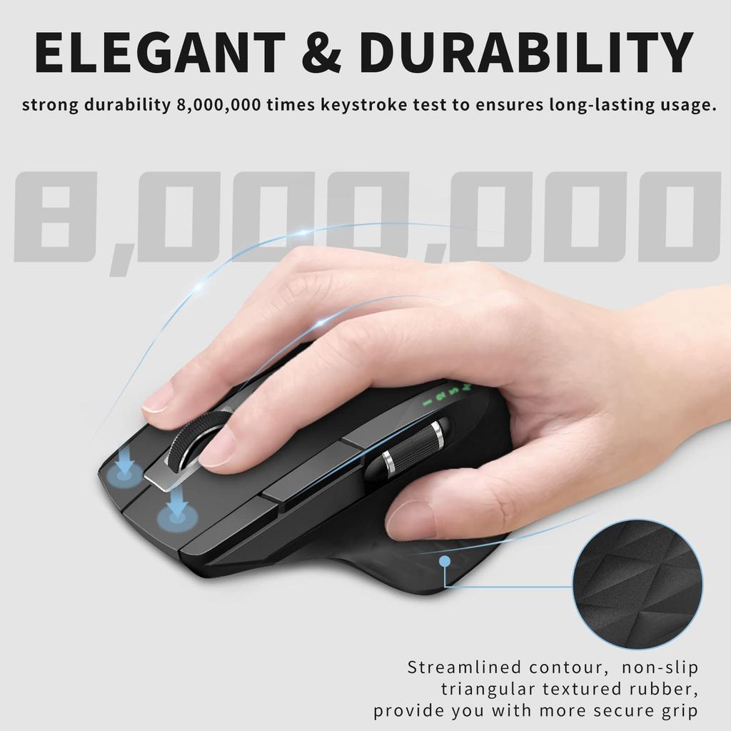 RAPOO MT750 Wireless Bluetooth DPI Supports Up to 4 Ergonomic 6 Programmable Optical Mouse with Side Compatible with and Black Mouse, 5.0/2.4GHz,