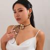 PuRui Gothic Unique Black Leather Wax Thread Adjustable Necklace Women Black Lace Dripping Oil Flower Pendant Banquet Zircon