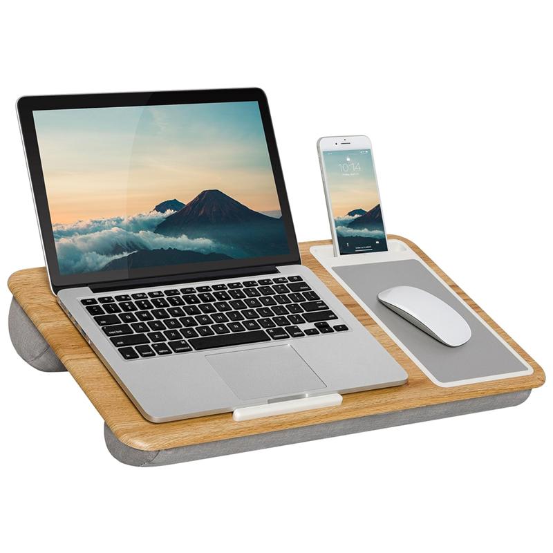 A20F-Home Office Pro Lap Desk With Wrist Rest, Mouse Pad, Phone Holder - Fits Laptops Up To 15.6 Inch