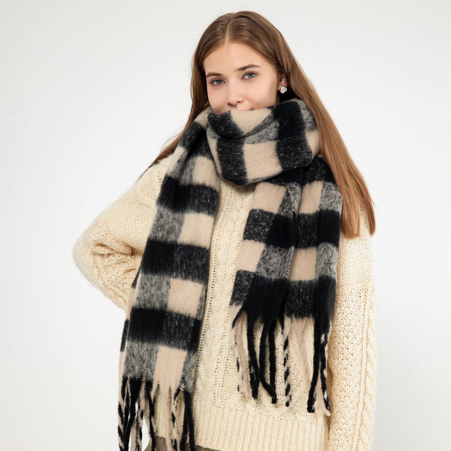 

High quality is different, Z home black and white plaid scarf women s winter thickened imitation cashmere shawl scarf
