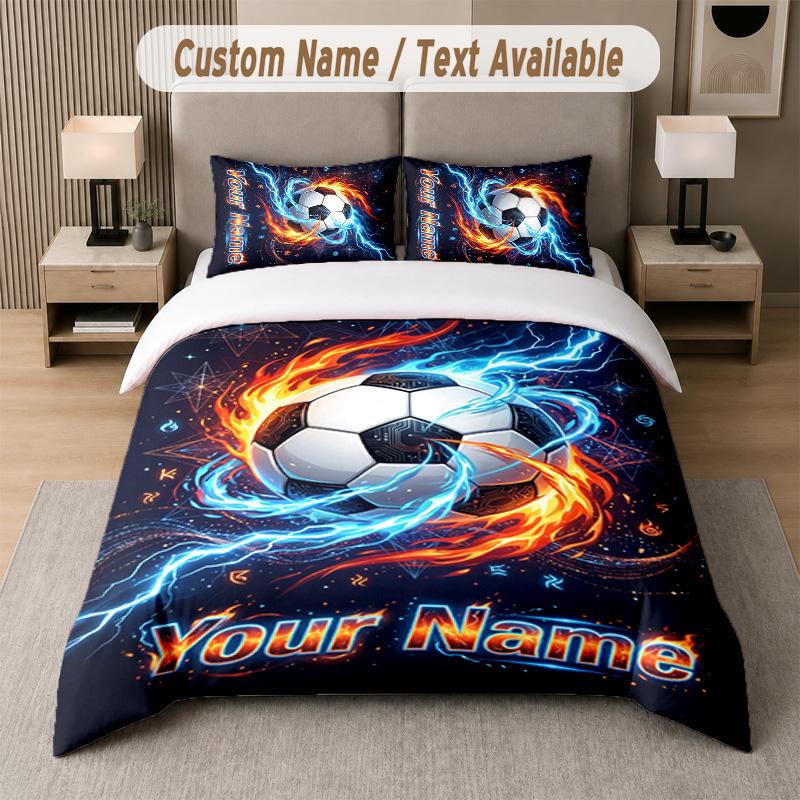 Soccer Theme Custom Text Or Name 3Pcs Bedding Set 1 Flat Sheet & 2 Pillowcases Personalized Home Bedding