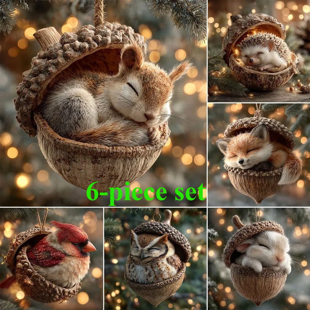 New Chestnut Squirrel Hedgehog Christmas Ornament Christmas Tree Pendant 2D Flat Print Acrylic Pendant