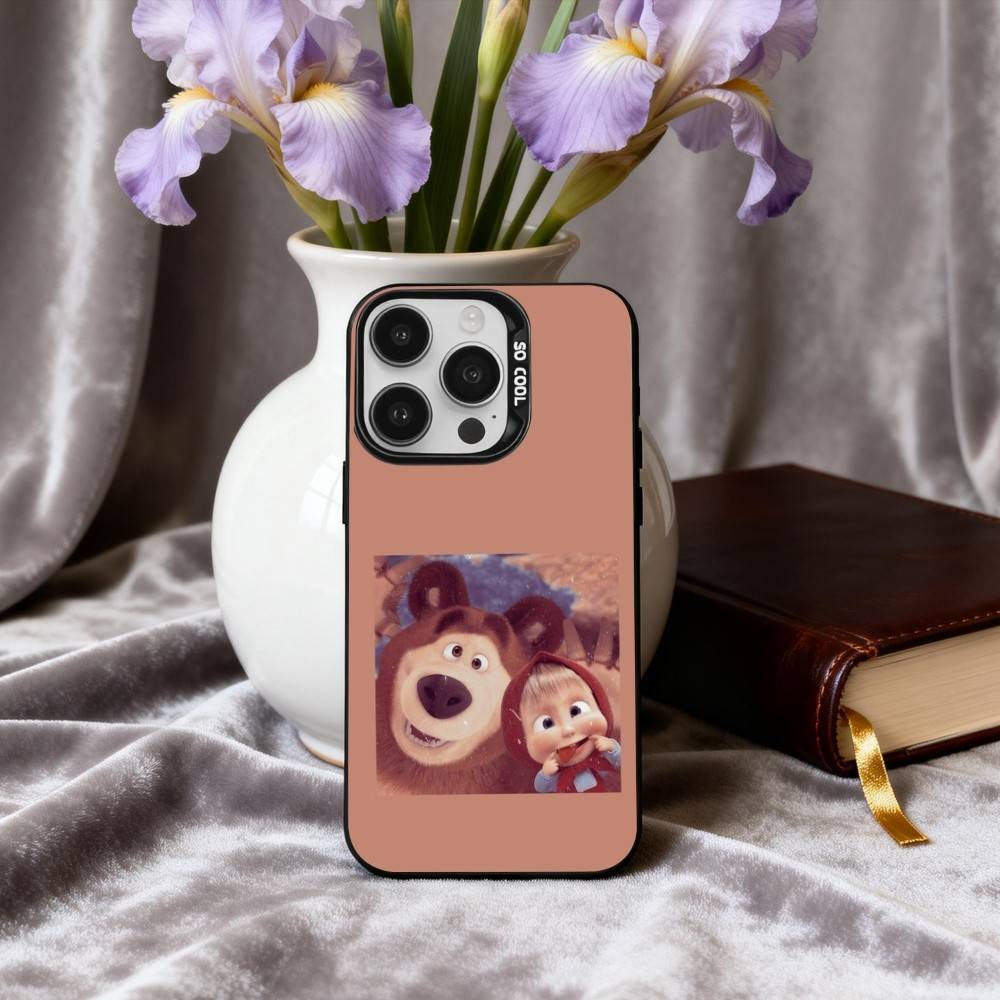 Cute M-Masha and the B-Bears Phone Case For iPhone17,16,15,14,13,12,11 Plus,Pro Max Black Candy Silver Phone Case
