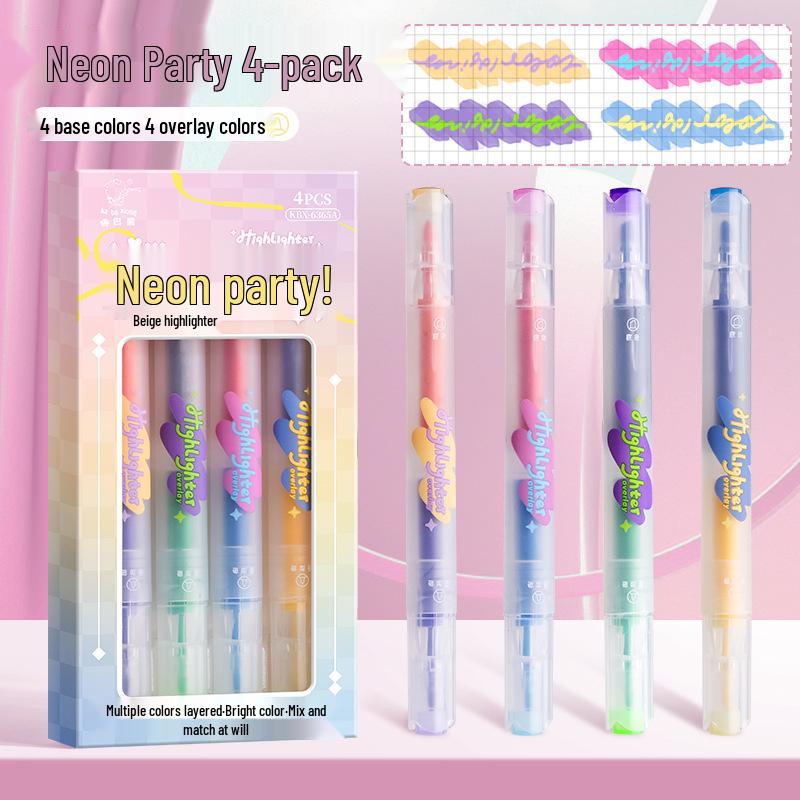 

Stackable Double-Ended Colored Highlighters - Key Underlining & Art Doodle Pen for Students & Children.