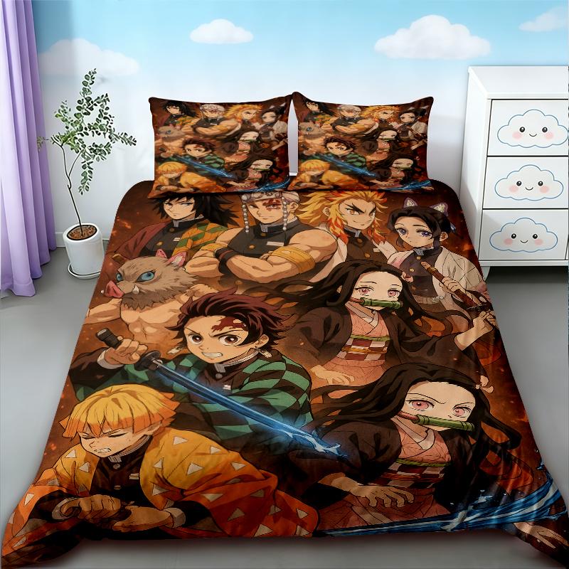 Bettbezug Anime Bettwäscheset Dämonentöter Druck Bettwäscheset Gemütlich Weich King Queen Twin Größe Geburtstagsgeschenk Schlafzimmerdekoration