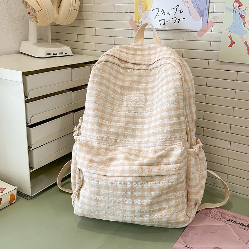 Backpack Women's Fashion Plaid Backpack Junior High School High School Student School Bag Lightweight Backpack