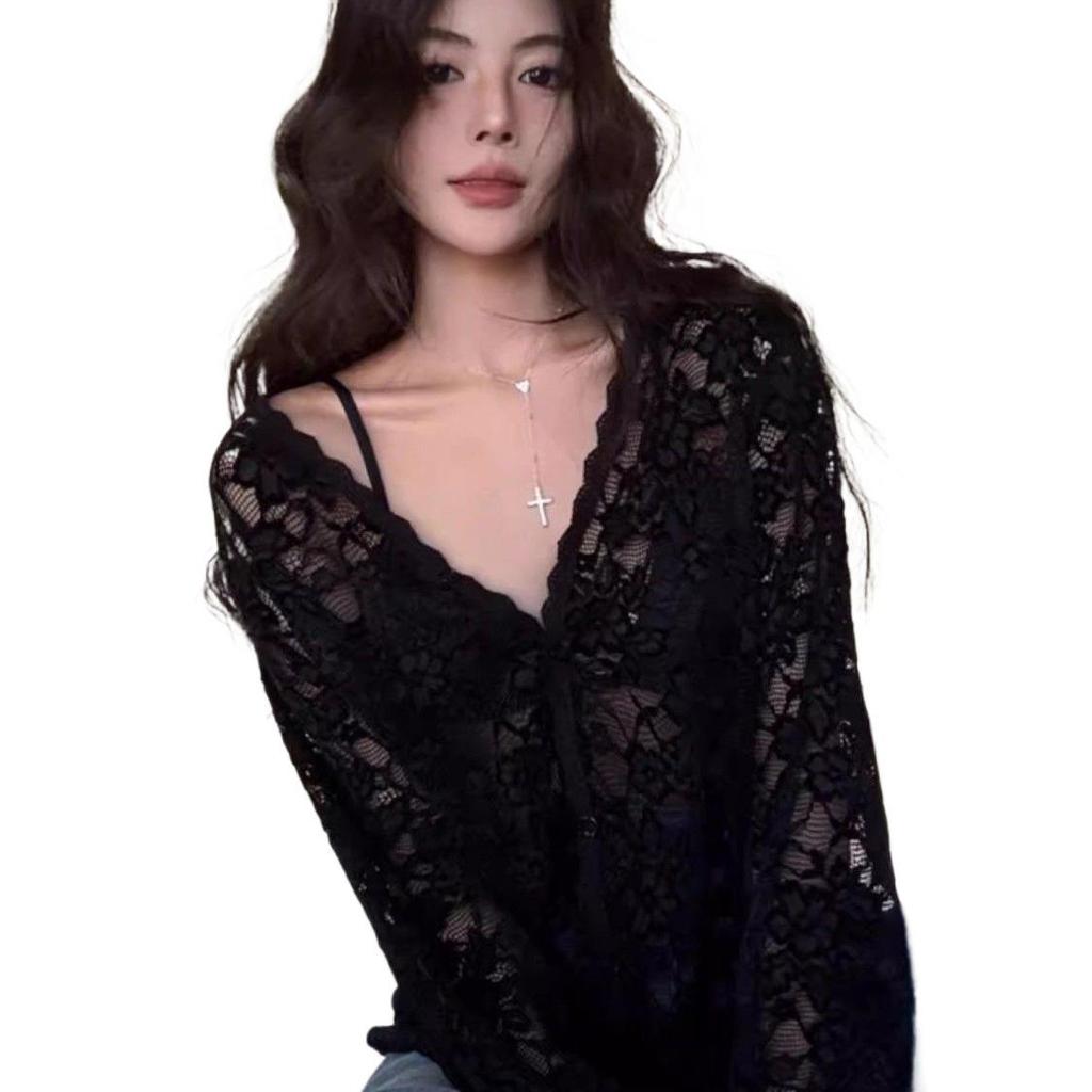 Herbst 2025 Französische Spitze V-Ausschnitt Cardigan Top