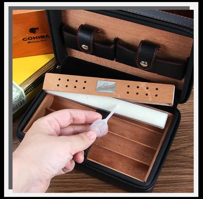 Classic Leather Cedar Wood Cigar Humidor Portable Travel Humidor Smoking Accessories