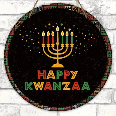 Panneau en Bois Classique Joyeux Kwanzaa - Panneau Rond Fêtes Afro-Américaines pour Porte d'Entrée, Décor Mural - Décor Idéal pour Kwanzaa