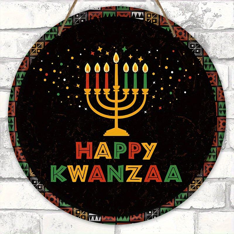 Classic Happy Kwanzaa Wooden Sign - African American Festivals Round Sign for Front Door, Wall Hanging Decor - Ideal Kwanzaa Decor