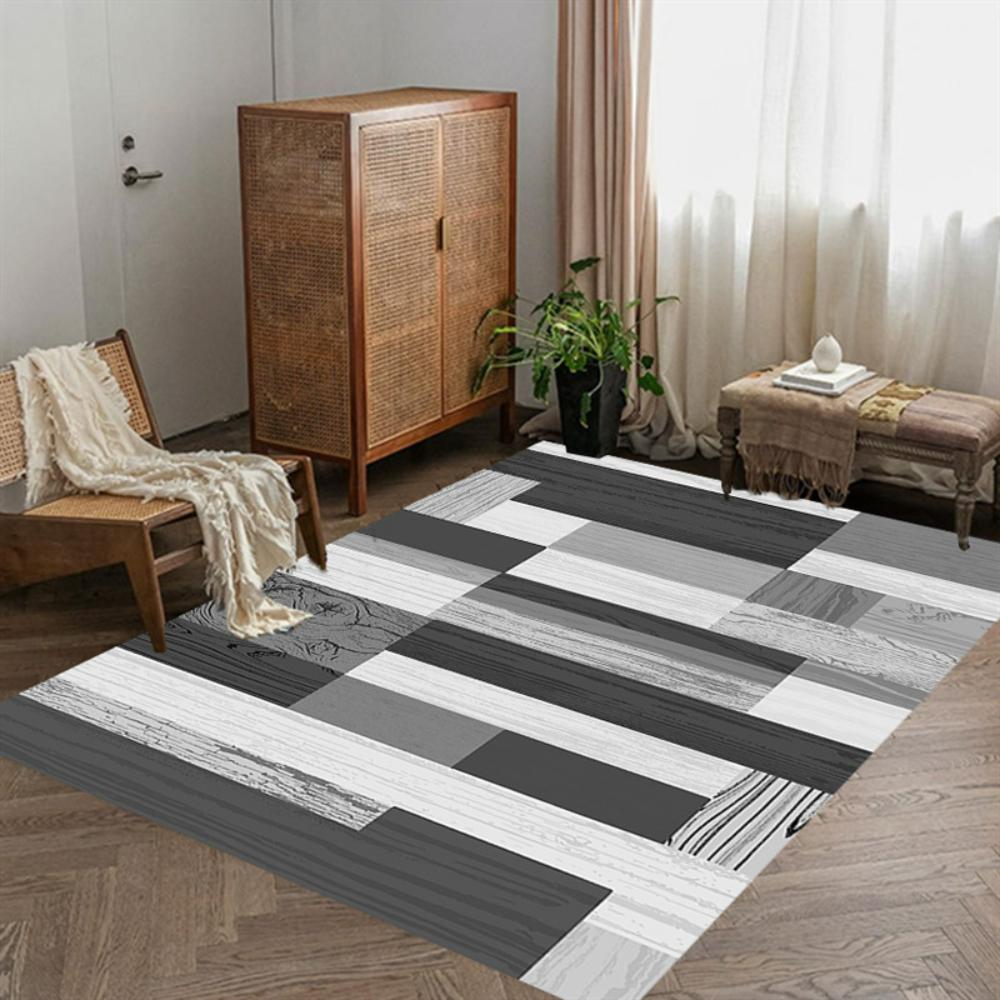 Retro Geometric Wood Grain Design Carpet Living Room Decor Sofa Rug Bedside Soft Area Rug Balcony Coffee Table Floor Mat Doormat