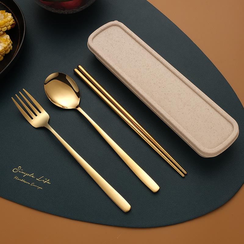

Портативный набор столовых приборов из нержавеющей стали в корейском стиле: Палочки для еды, ложка и вилка для кемпинга и использования на открытом воздухе