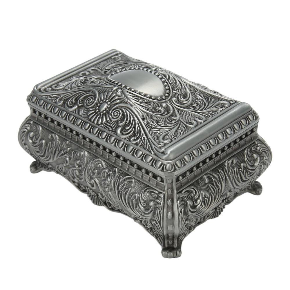 Silver Vintage Jewelry Box Floral Engraved Musical Jewelry Box Metal Trinket Box  Birthday Surprise
