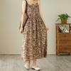 Women Summer Big Swing Long Floral Dress Sexy Spaghetti Strap Loose Print Cotton Linen Dresses