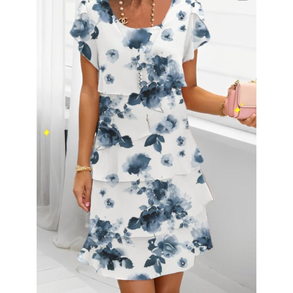 

Women s Casual Floral Print Midi Dress Vintage O-neck Flare Short Sleeved Fashionable Boho Casual Dresses XXL