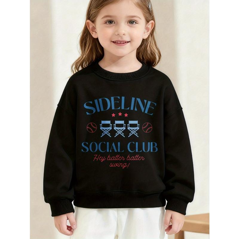 European sizes Kids Long Sleeve Sweater Featuring a Sideline Social Club Baseball Design And The Phrase Hey Batter, Batter, Swing! 110 чёрный