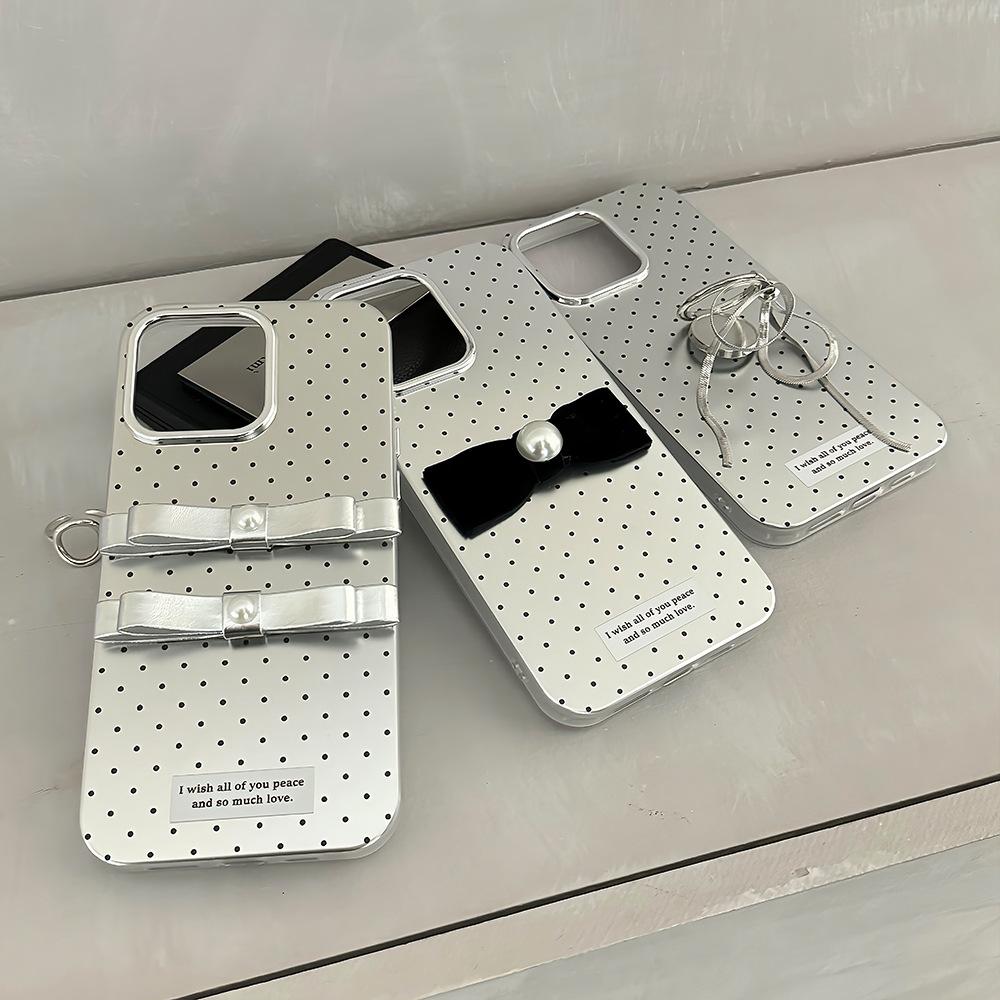 iPhone 15 Silver Electroplated Polka Dot Case, Apple 14 Pro Max Bow Case, iPhone 13 Full Package Case.