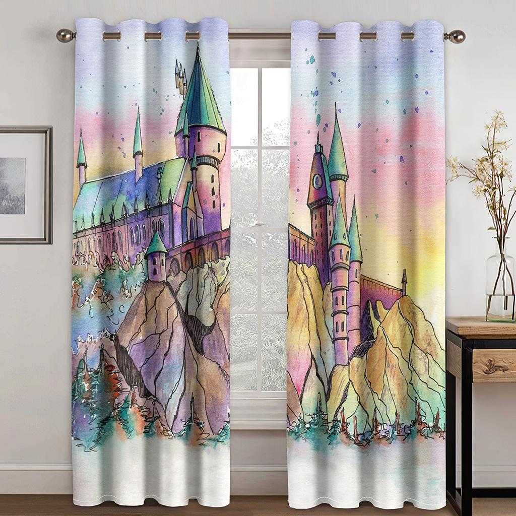 3D Cartoon Dream Castle Curtains Plant Floral Curtains 2PCS Kids Room Girls Room Living Room Bedroom Balcony Study Room Decor