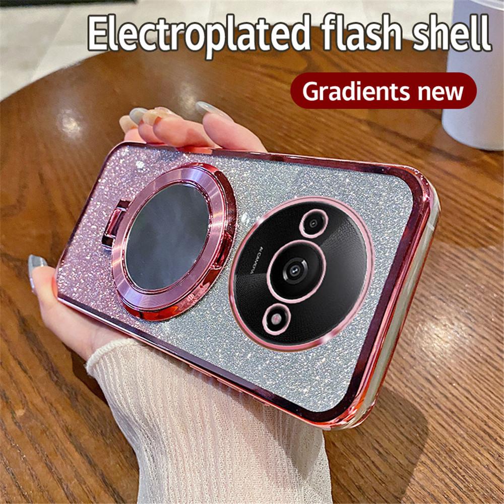 Redmi A3 Magnetic Case Plating Glitter Mirror Bracket Stand Holder Cover For Xiaomi Redmi 13C 12 12C 10 10C 10A 9 9C 9A A1 Plus