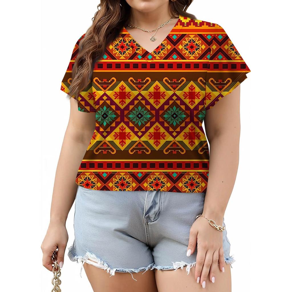 Damenmode Lässig Bedrucktes V-Ausschnitt Kurzarm Oversized T-Shirt Top
