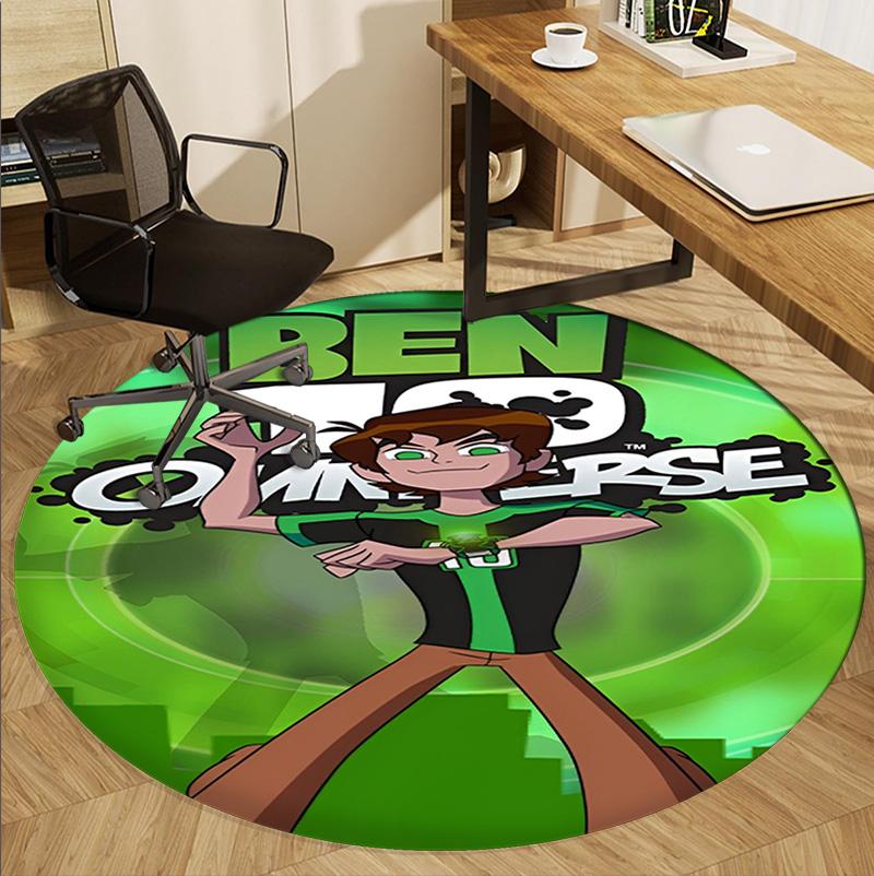 Ben 10 Cartoon Pattern Round Rug, Indoor/Outdoor Mat, for Picnic, Gameroom, Bedroom, Office, Living Room, Home Decor Carpet, Birthday Gift