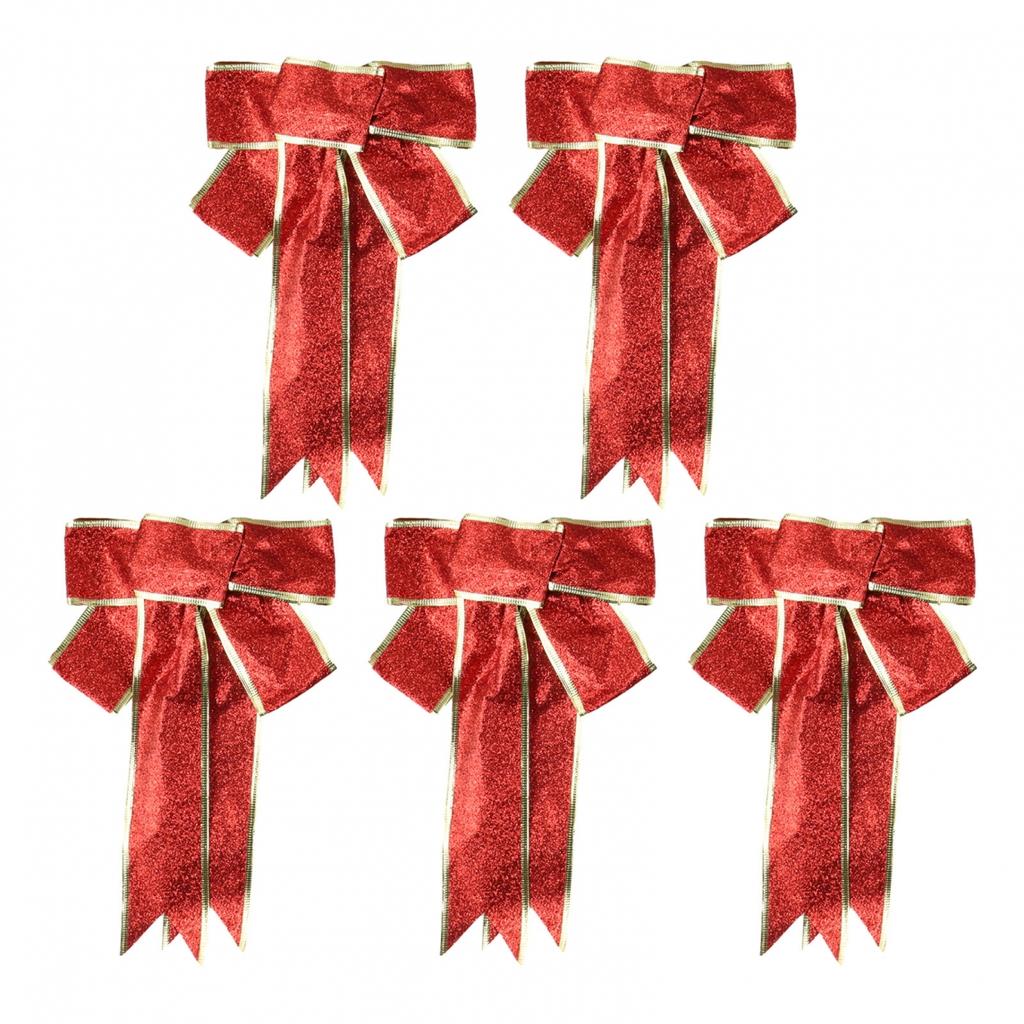 Vibrant Christmas Bow Decoration Ornament for Dressing Up Your Tree Pack of 5