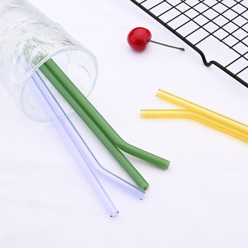 8x200 mm opakovaně použitelné brčko na pití z vysoce borosilikátového skla sada brček Smoothies koktejlové tyčinky brčka se sáčkem na štětce