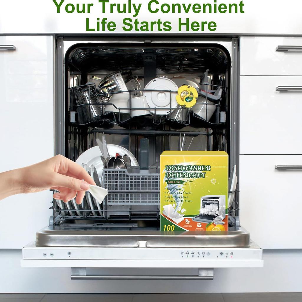 Dishwasher Tablets 100 Pack, Eco-Friendly Dishwasher Detergent, No Plastic  To Tablets