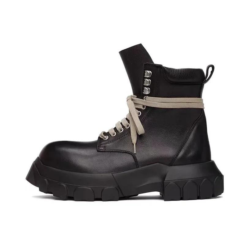 

2025 Men s High Top Shoes Casual Leather Chunky Sole Platform Sneakers Luxury Trainers Lace Up Zip Autumn Black Designer Boots 38