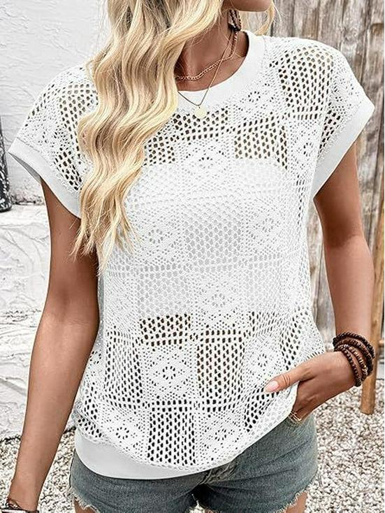 2026 Europäisches & Amerikanisches Grenzüberschreitendes Sommer-Spitzen-Oberteil für Frauen, Hohl, Spicy Girl, Rundhals