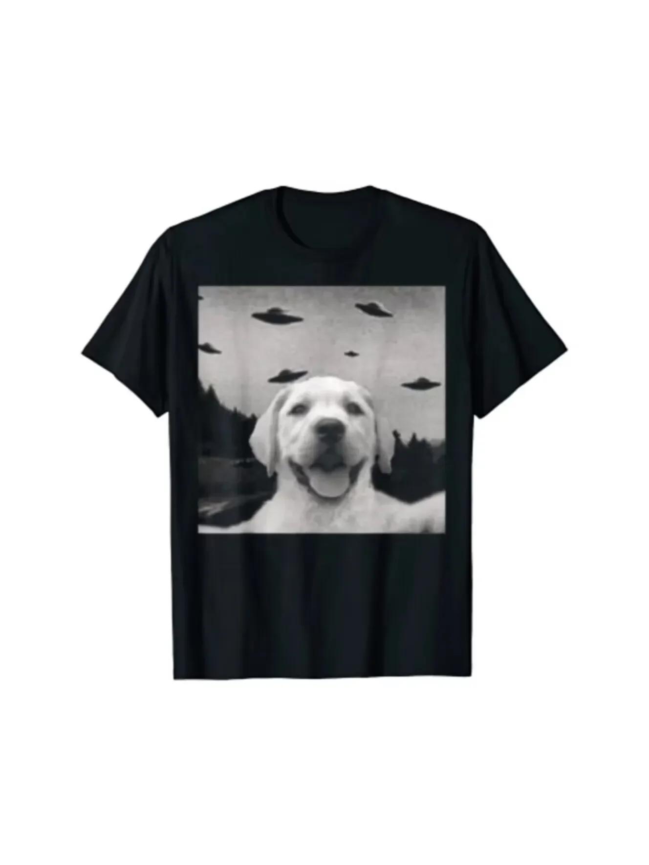 

Alien UFO Fun Cat Dog Raccoon T-shirt Cute Animal Print T-shirt Cute Alien Womens Clothing Dad Husband Gift - Men s Summer Co... S разноцветный