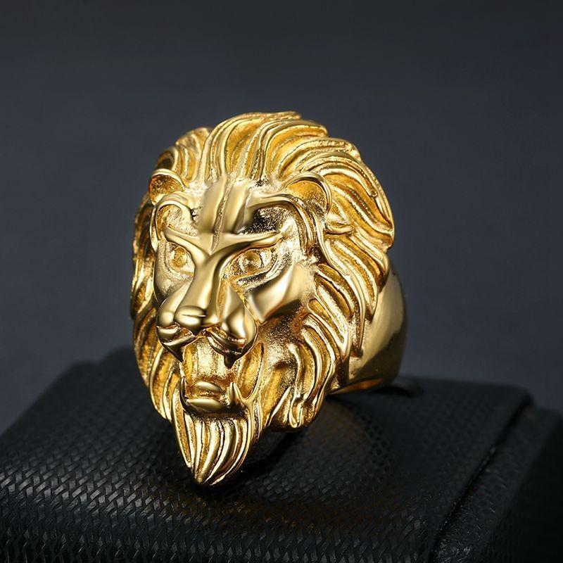 

New hip-hop domineering personality lion head gold-plated men s ring jewelry wholesale 13 золотий