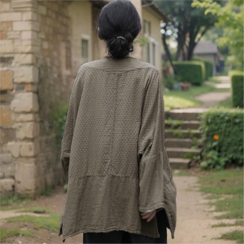 Johnature Damskie Koszule Vintage Patchwork Wiosna Damskie Luźne Płaszcze w Stylu Chińskim