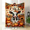 Cute Cow Fall Harvest Blanket Bedroom Blanket for Livingroom Couch Lunch Break Soft Throw for Friend's Festival Gift