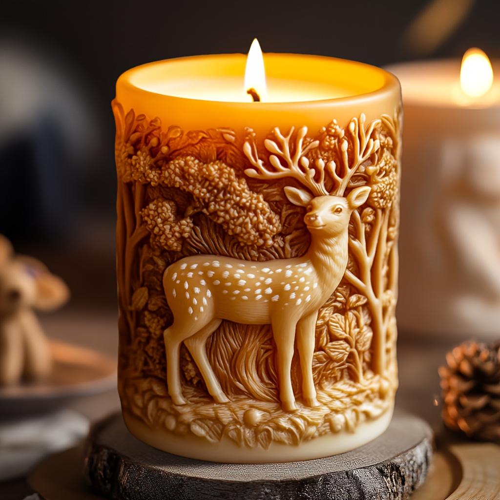 Diy Sika deer flower relief cylindrical candle silicone mold  spring and summer Sika deer stone relief cylindrical resin mold