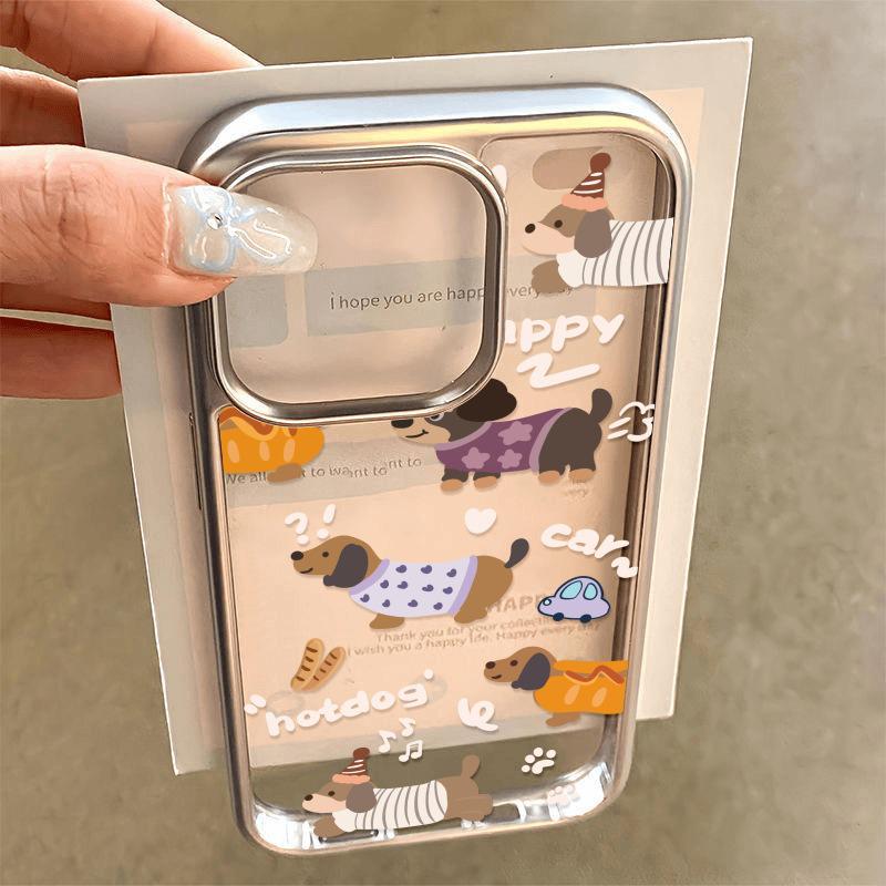 Transparent Cartoon Dachshund Protective Phone Case for iPhone 11-16
