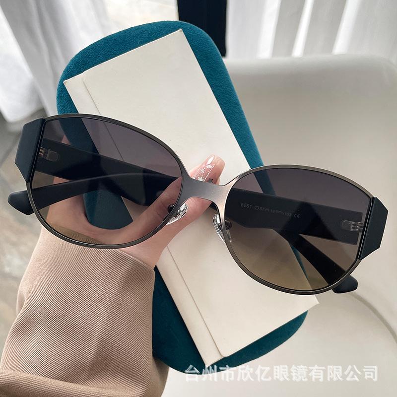 New personalized cat eye futuristic sunglasses women's high-end splicing UV-proof metal sunglasses