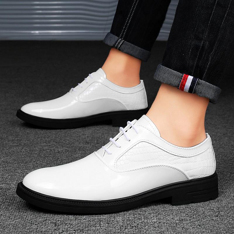 

Модные мужские туфли с острым носком из кожи на шнуровке, черные, красные, мужские оксфорды, деловые, кожаные, мужские туфли на плоской подошве, свадебные туфли 10 белый