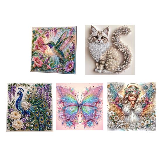 Home Wall Decoration Crafts Butterfly Faux Diamond Art Kit, Flower Peacock Hummingbird Pearl Kits for Adults 3D Sparkling Bead Painting Craft