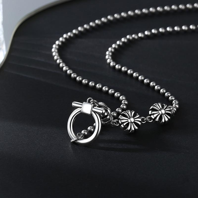 Retro old cross round bead necklace women's trend unique simple versatile Thai collarbone chain