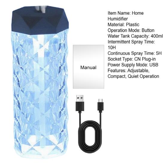 Inteligentny nawilżacz powietrza z zimną mgiełką 400 ml Pojemność Nawilżacz zapobiegający wypaleniu na sucho Wbudowany filtr Cicha praca Dwustopniowe rozpylanie Oświetlenie tworzące romantyczną atmosferę