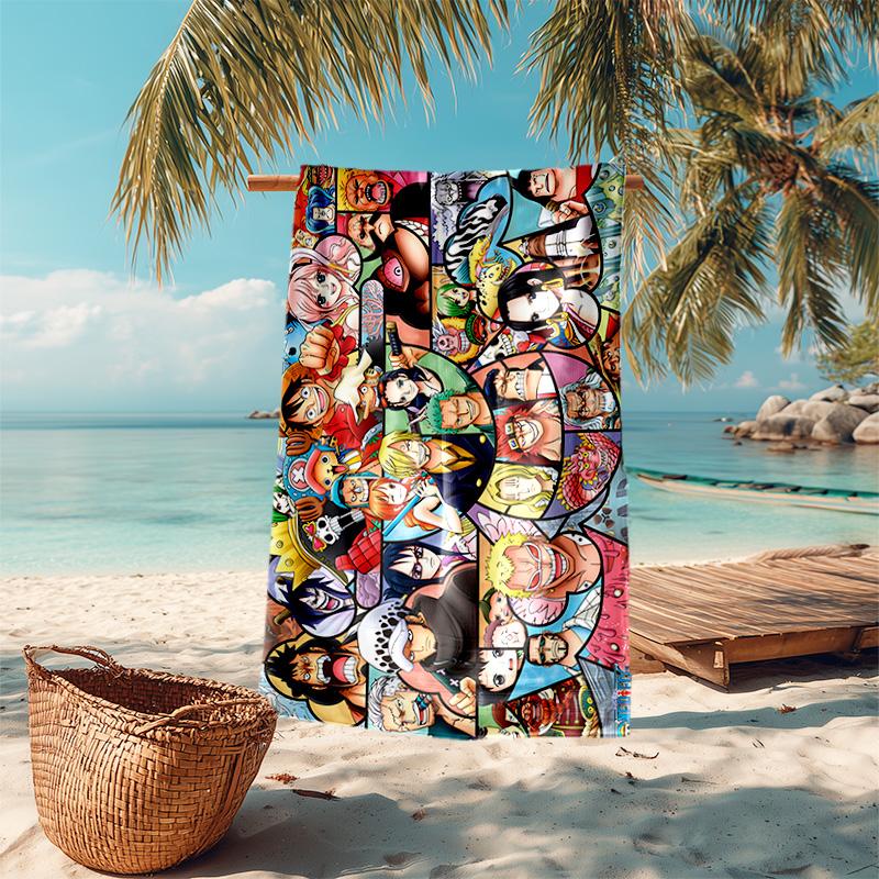 Classic Japanese element cartoon ONE PIECE Monkey D. Luffy beach towel outdoor camping vacation swimming beach towel outdoor absorbent bath towel Y6