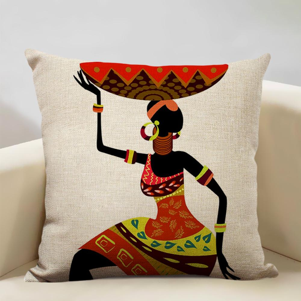 African Oil Painting Cushion Cover Dancing Girl Art Painting Sofa Decorative Pillowcase Home Living Room Pillow Cover 45x45cm