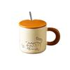 Hand Drawn Ceramic Coffee Cup with Spoon Water Cup with Lid Cartoon Cat Drinkware  Milk