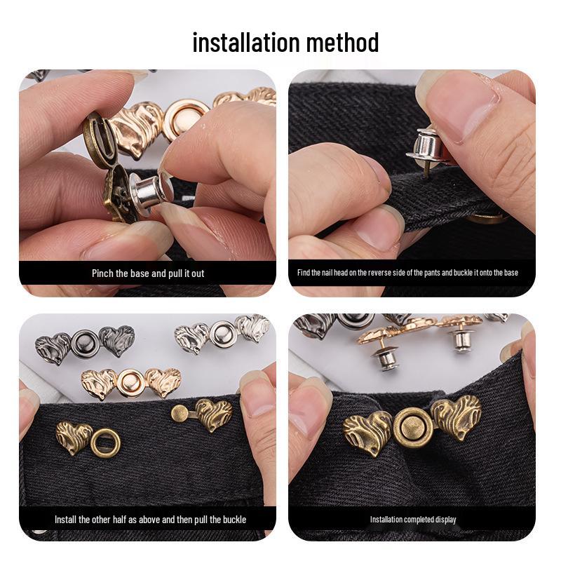 Heart Shaped Waist Button Adjuster: No-Sew, Detachable for Perfect Fit