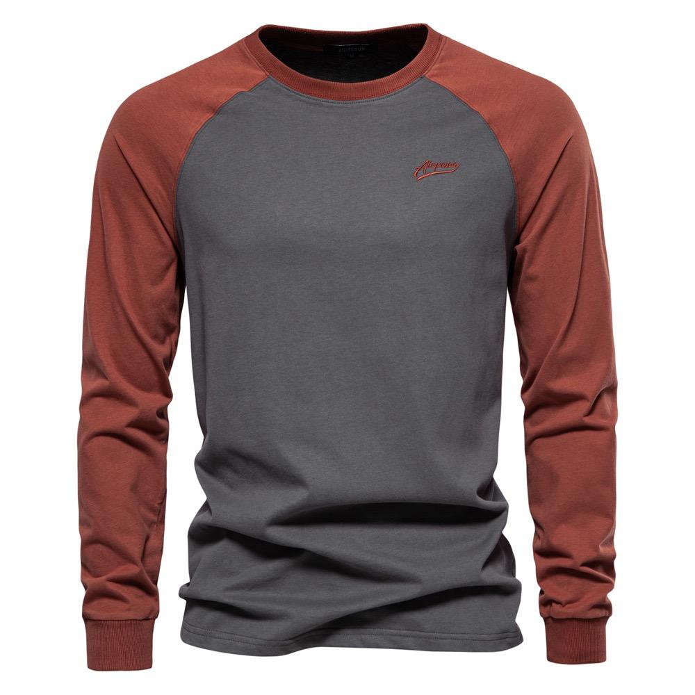 TrendHub 100% Cotton Long Sleeve Men's T-shirt Solid Color Letter Print Casual T Shirts for Men New Spring Tops Tee Men Clothing