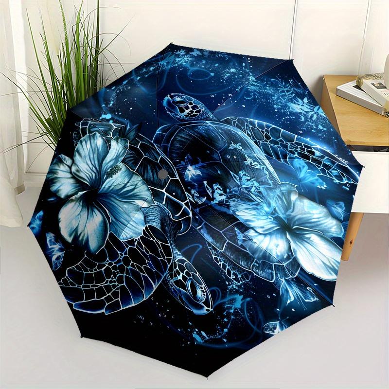 

Turtle Flowers Theme 8 Bone Hand Automatic Folding Umbrella, Compact and Portable Design, A Perfect Gift for Birthday, Christmas or Business
